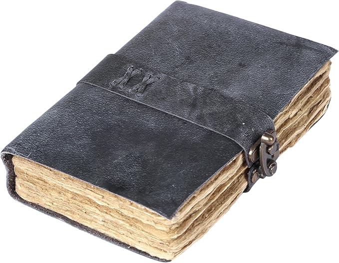 Vintage Leather Journal Handmade Buffalo Non-Refillable Deckle Edge Paper – Leather Bound Journal for Women Men, C-Lock Closure, Ideal for Writing & Travel for Artists (Grey)