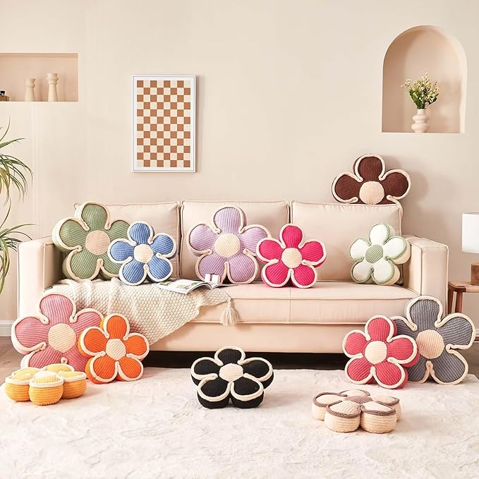 Soft Flower Shaped Floor Cushion, Plush Decorative Throw Pillow, Cute Seating Cushion, Room Decor Plush Pillows for Sofa Couch Bed (13.7 Inch, White)