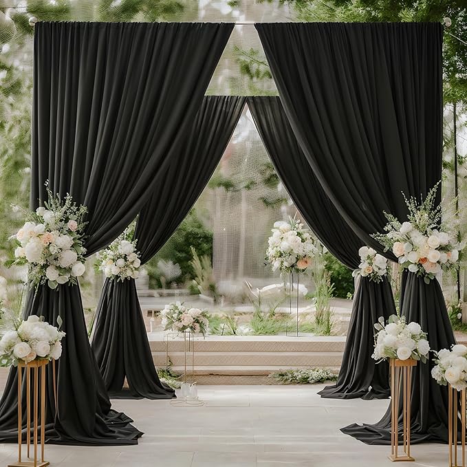 30ft x 15ft Black Wrinkle Free Backdrop Curtain for Parties, Silky Polyester Fabric Wedding Ceiling Drapes, 6 Panels 15ft Photo Back Drop Drapes for Baby Shower Photography Stage Background Cloth