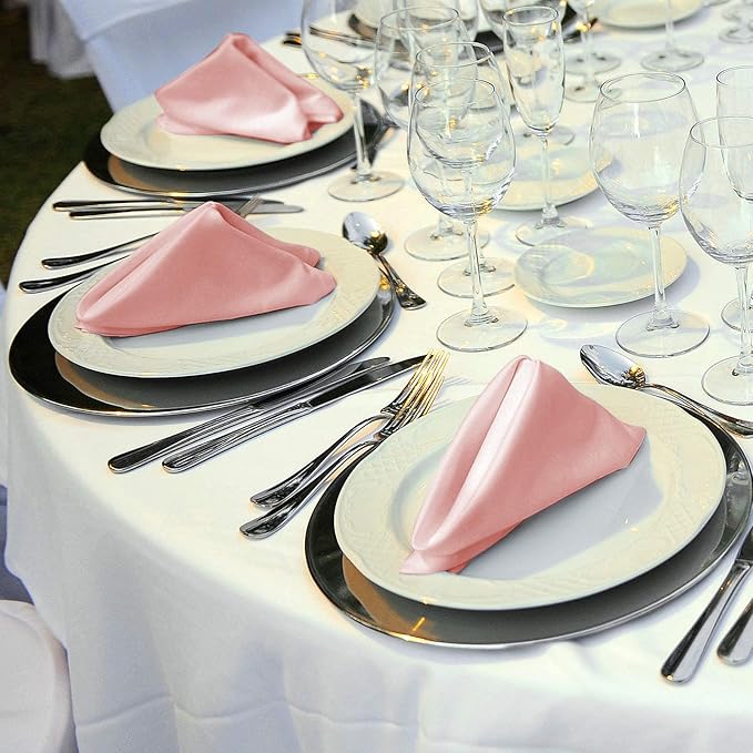 ANECO 12 Pieces Satin Napkins Soft Dinner Napkins Square Table Napkins 17 x 17 Inches for Restaurant Weddings Party Dinner Decoration (Rose Gold)