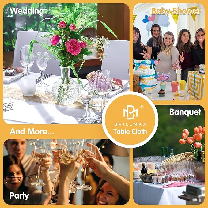 BRILLMAX 6 Pack White Tablecloths for 6 Foot Rectangle Tables 90 x 132 Inch - 6ft Rectangular Bulk Linen Polyester Fabric Washable Cloth Cover for Wedding Reception Banquet Birthday Party