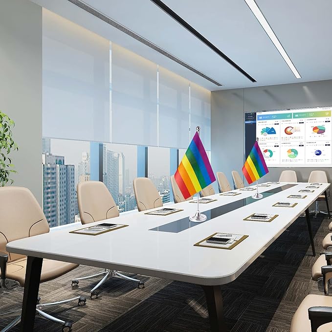 ZXvZYT 2 Pack Pride Rainbow flag Gay table flag,Small Mini LGBT Desk Flags With Stand Base,American Rainbow Mardi Gras Party Decorations Supplies