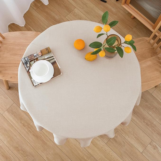 NLMUVW Round Linen Tablecloth 36 Inch, Oatmeal Small Table Cloth Rustic Water Resistant Farmhouse Table Cover for Kitchen Dining Party Coffee