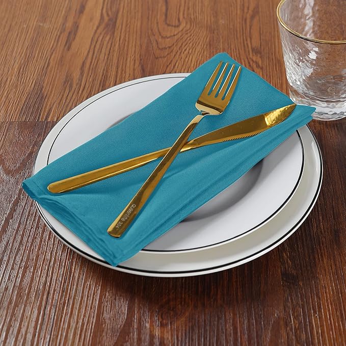 Cloth Napkins 20x20 inch Washable Polyester Dinner Napkins Soft Table Napkins for Wedding Party Dining Banquet(Caribbean Blue,12PCS)