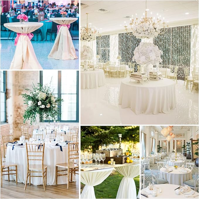 6 Pack Round Tablecloths - 120 Inch, White Polyester Table Cover, Stain and Wrinkle Resistant Washable Fabric Table Cloth, Polyester Tablecloth for Wedding Banquet Parties