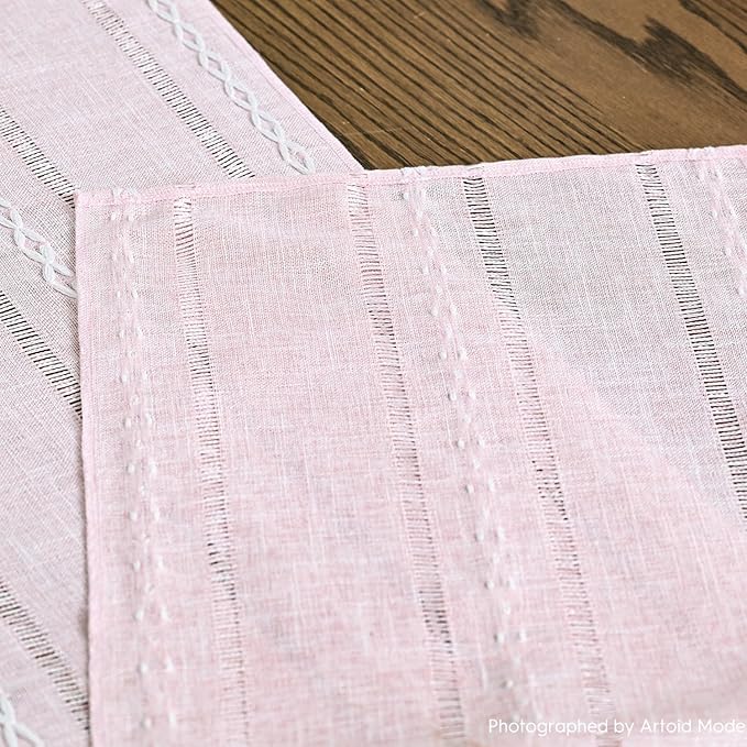 Artoid Mode Pink Rustic Cotton Linen Table Runner, Seasonal Embroidered Hollow Kitchen Dining Table Decoration for Home Party Decor 13x108 Inch