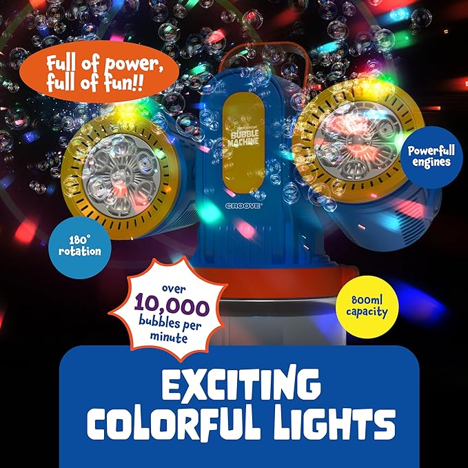 Croove Rechargeable Bubble Machine for Kids, 180° Rotation 10,000+ Big Bubbles Per Minute, Boy Birthday Gift, Outdoor Toys Games & Activities, Gifts for Toddlers, Boys & Girls Age 3,4,5,6,8+ Year Old