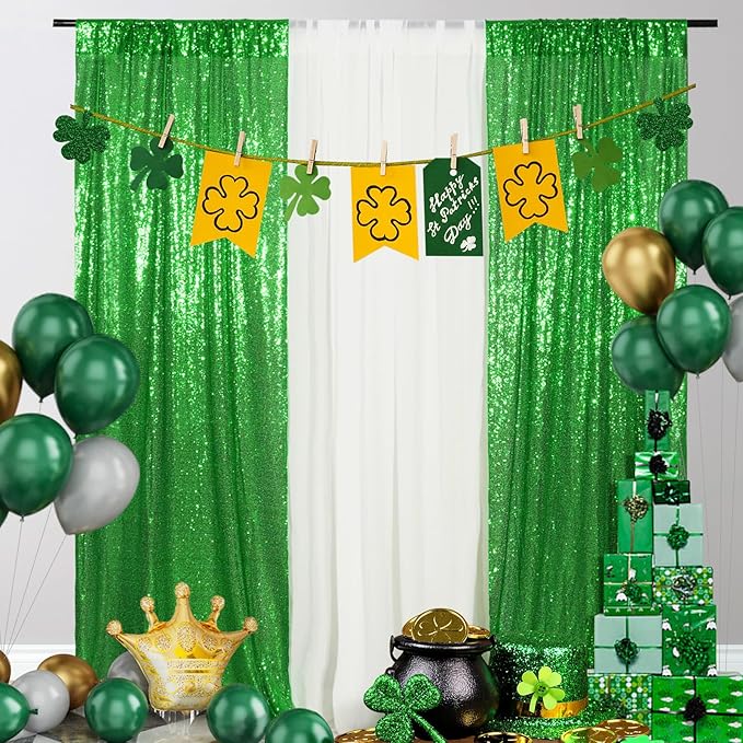 Juya Delight Sequin Backdrop Curtain,2PCS 2FTx8ft Glitter Backdrop Curtain for Party,Birthday,Christmas Wedding Decoration,Green