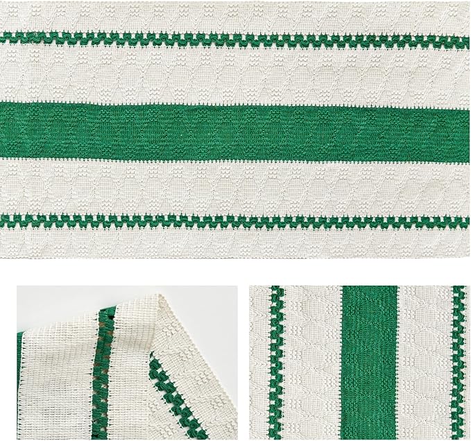 Artoid Mode Dark Green Farmhouse Woven Rustic Table Runner, Seasonal Holiday Hollow Kitchen Dining Table Decoration for Home Party Decor 12x108 Inch