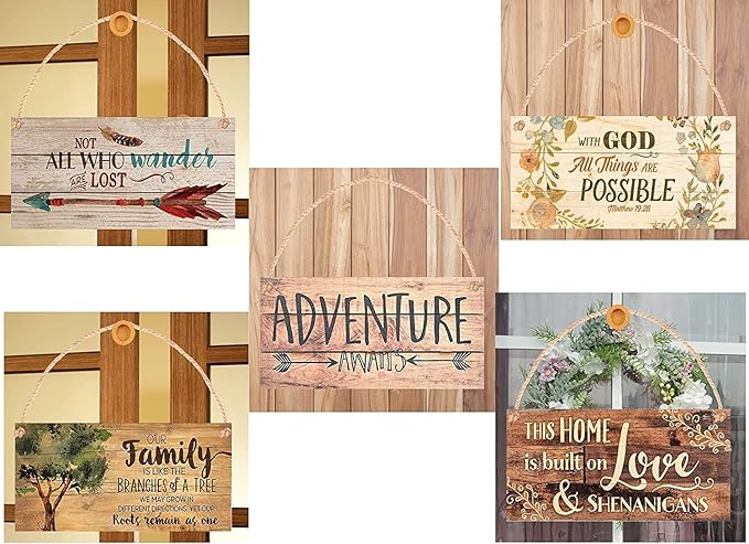 Rustic Wooden Signs Home Bar Wood Sign It's Always Happy Hour in Our House Funny Gin Prosecco Friendship Friend Sign Wall Art Decor Kitchen Cafe Pub Decor Gift 6x12 INCH