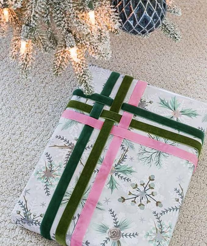 Olive Green Christmas Velvet Ribbon for Tree, Gift Wrapping, Flower Bouquet, Wreath Decorations, Bow Making 3/8'', 25 Yards