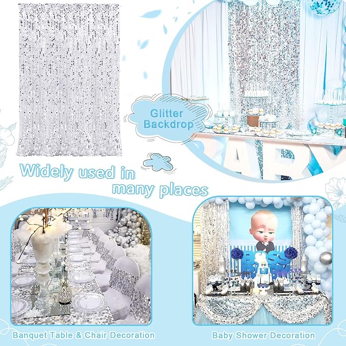 Silver Backdrop Curtain 4ftx8ft Seuin Backdrop Curtains Wedding Reception Cake Table Background Panels Wall Decor for Birthday Party