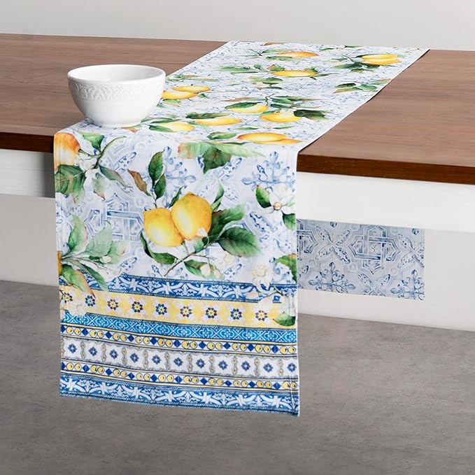 Maison d' Hermine Table Runner 100% Cotton Double Layer Table Runners 108 inches Long Decorative for Home Kitchen Dining Party Baby Shower Wedding Bridal Shower Spring Summer (Citrus, 14.50" x 108")