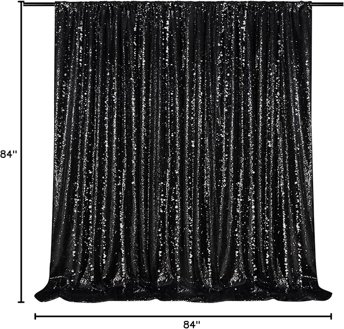 Black Sequin Backdrop Curtain 7ft x 7ft Glitter Photo Booth Backdrop for Wedding Birthday Baby Shower Event Decorations