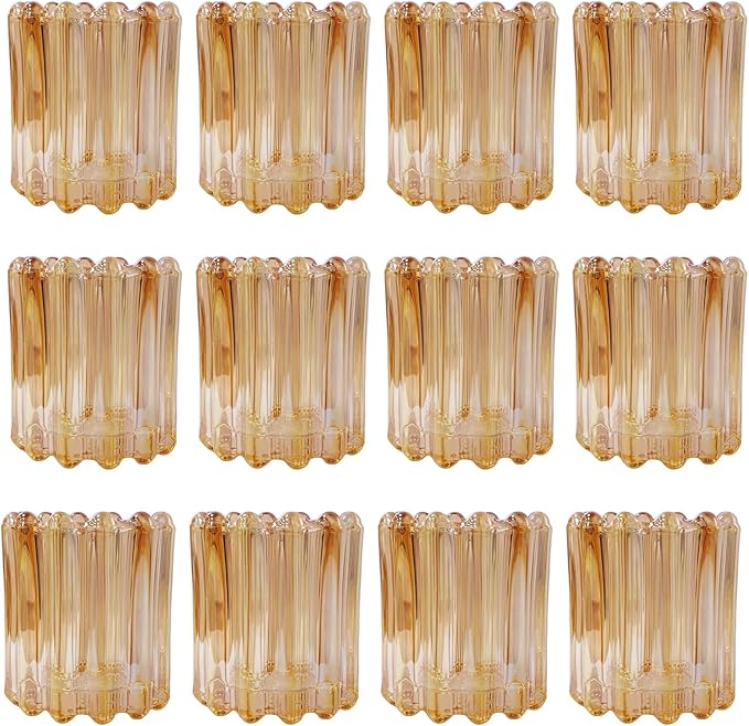 GOLDEAL 24Pcs Gold Glass Votive Candle Holders Tealight Holders Decorative, Tea Candle Holders Bulk,Candlestick for Wedding, Party,Dinner, Home Table Decor.