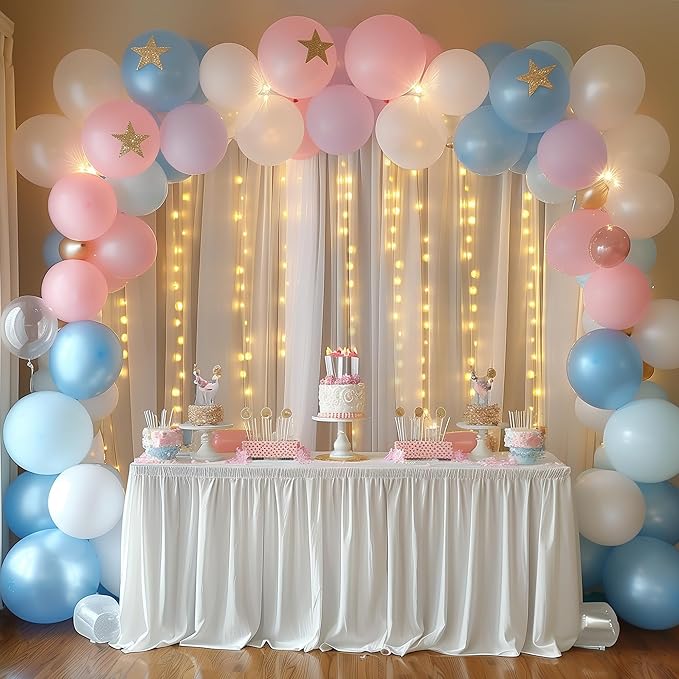 Fomcet Tulle Curtains with Lights String White 30FT X 10FT Sheer Backdrop Curtains for Parties Wedding Baby Shower Photo Shoot Decorations (6 Panels 5 x 10FT)