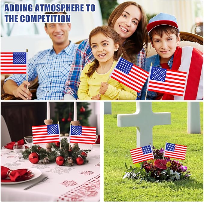 12Pcs Small American USA Flags on Wooden Stick Mini United States Flag Hand Held Flag Decorations,5x8 Inch