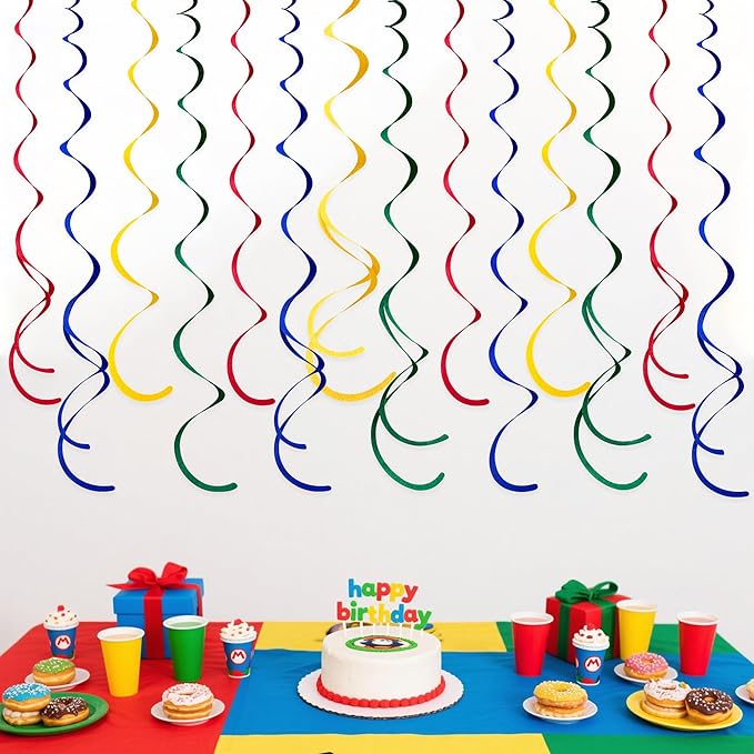 36 Pcs Super Mario Hanging Swirl Decorations Colorful Felt Swirl Streamer Spiral Ceiling Decorations Garland for Birthday Baby Shower Wedding Carnival Circus Clown Fiesta Festival Party Supplies