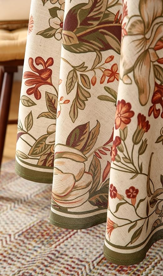 ISAENNE Designer Bohemian Linen Round Table Cloth,Colorful Floral Pattern Tablecloth,Wrinkle Resistant Decorative Tablecloths for Dining Thanksgiving Kitchen Party,Diameter 67"-Grace A