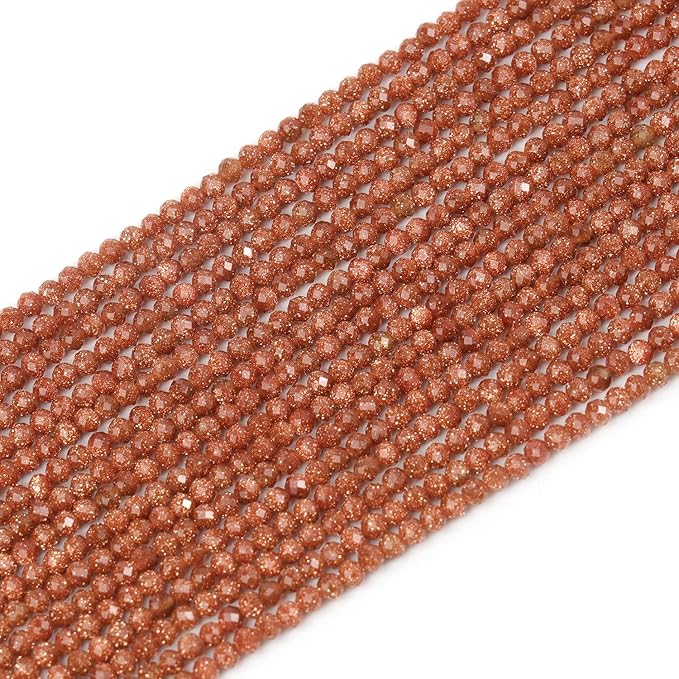 Song Xi 120pcs 3mm Natural Golden Sandstone Gemstone Beads Faceted Round Loose Stone Beads for Jewelry Making