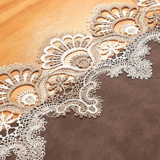 Vintage Lace Dining Table Runner, 108 Inches Macrame Coffee Table Runners for Kitchen Home Christmas Party Decorations (16x108 inch,Brown)