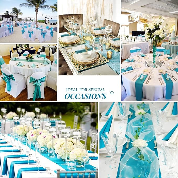 12 Pack Turquoise Satin Table Runner,12 x 108 inch Long Premium Smooth Table Runner for Wedding, Banquets, Birthday, Party,Graduation,Engagements,Table Runners fit Rectangle and Round Table
