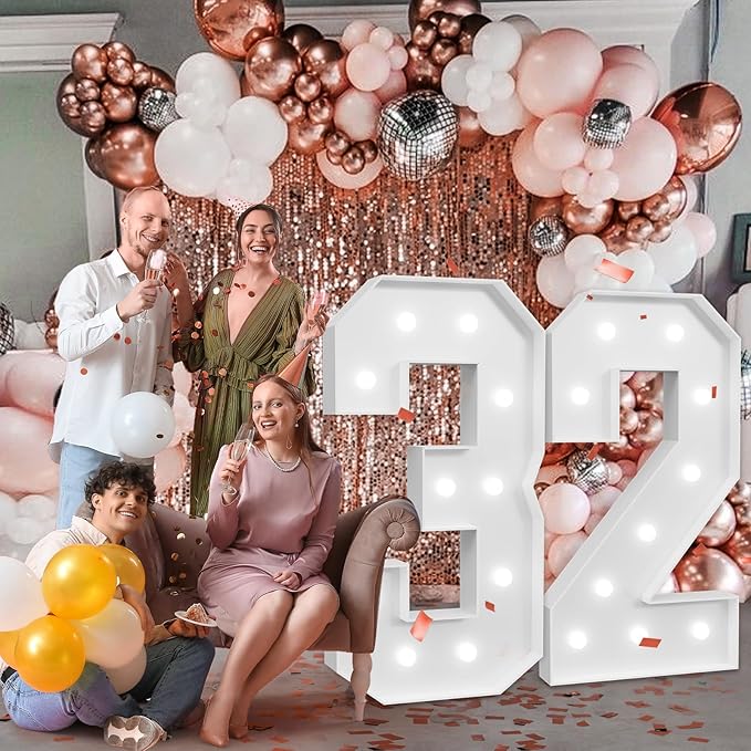 Marquee Numbers Large 32nd-Birthday Decorations: 4ft Light Up Number Party Decor 23 Year Old Women And Men Birthday Decoration Backdrop 23 Anniversary Cardboard Big Mosaic Balloon Frame Number 32