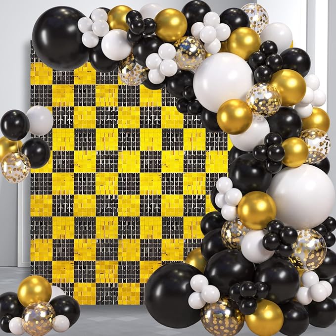 24PCS Black Gold Shimmer Wall Backdrop, Square Sequin Photo Backdrops Panel, Glitter Wall Background for Birthdays, Weddings, Christmas, Engagements, New Years Party Decor (4FTx6FT)