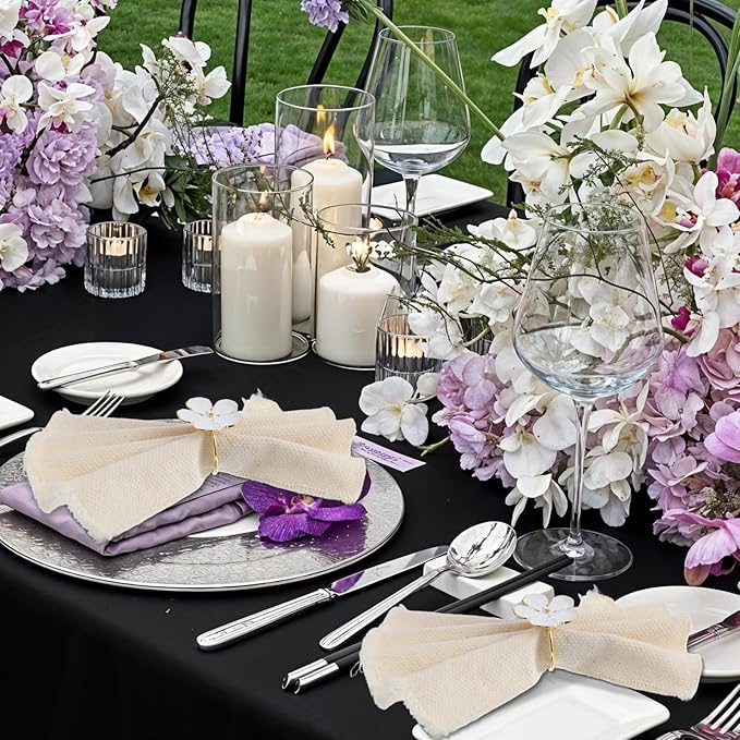 10 Pack White Floral Napkin Rings, 1.6x1.65 inch Elegant Metal Holders Ornament Table Setting Decoration for Wedding, Holiday, Party