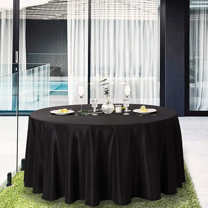 Ascoza 6pack 120 Inch Black Round Tablecloth in Polyester Fabric for Wedding/Banquet/Restaurant/Parties