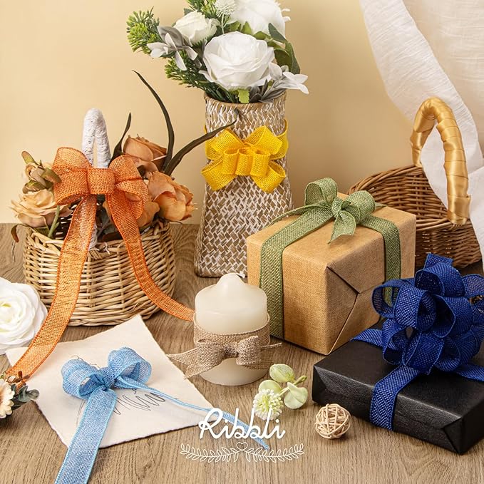 Ribbli Yellow Burlap Wired Ribbon, 1” Inch x Continuous 20 Yard, Yellow Wired Ribbon for Wreaths,Big Bows,Tree Decoration,Outdoor Decoration