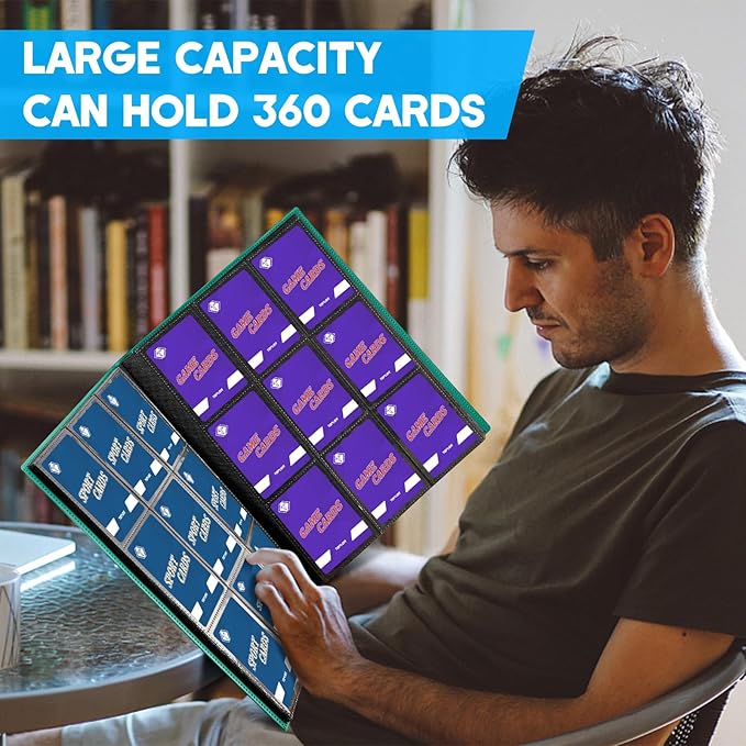 9 Pockets Card Binder for Trading Cards, Baseball Card Collection Binder with 360 Side Loading Pockets Sports Card Book Card Folder Card Album Card Holder Fit for MTG Football Play Cards (Green)