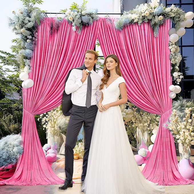 10 x 10 Feet Pink B Backdrop Curtain for Partie, Background Curtains for Photoshoot, Birthday, Wedding, Halloween, Thanksgiving, Christmas Day, New Year Party Decorations 5Ft x 10Ft, 2 Panels