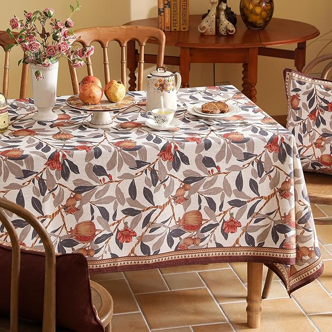 patdrea Designer Vintage Small Rectangle Tablecloth,Linen Pomegranates and Leaves Pattern Tablecloths,Fall Table Cover Cloth Decor for Kitchen Dining Christmas,Thanksgiving,55"x71"-Tehran a