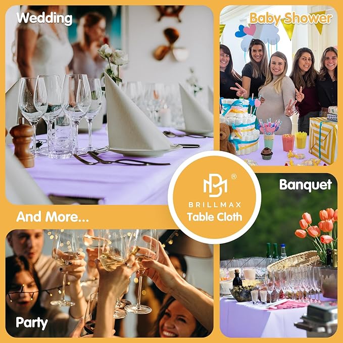 BRILLMAX 8 Pack Lavender Tablecloths for 8 Foot Rectangle Tables 60 x 126 Inch - 8ft Rectangular Bulk Linen Polyester Fabric Washable Cloth Cover for Wedding Reception Banquet Birthday Party