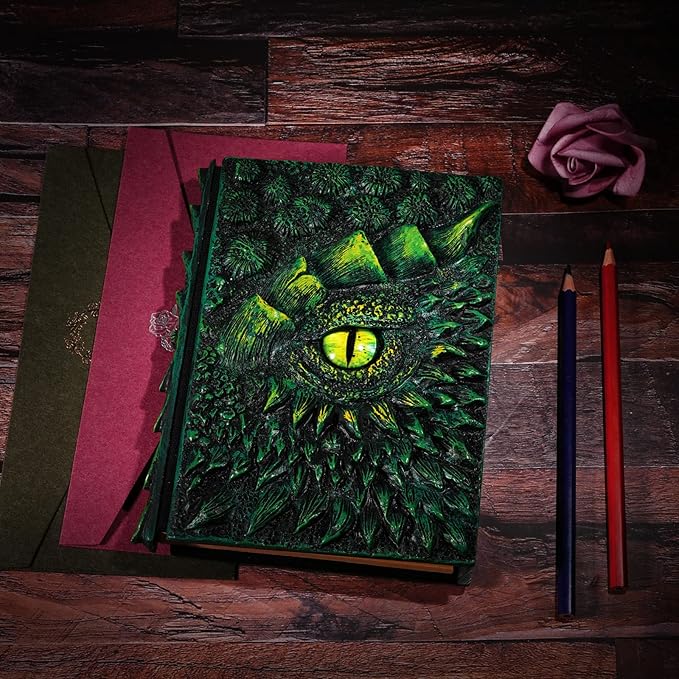 molshine A5 (7.3" x 5.1") 3D Dragon Embossed Journal,Resin Engraving Notebook,Retro Diary,100 Sheets Blank Paper,Hardcover Travel Notepad for Writing,Sketchbook,Collection,Gift,Decoration (Green)