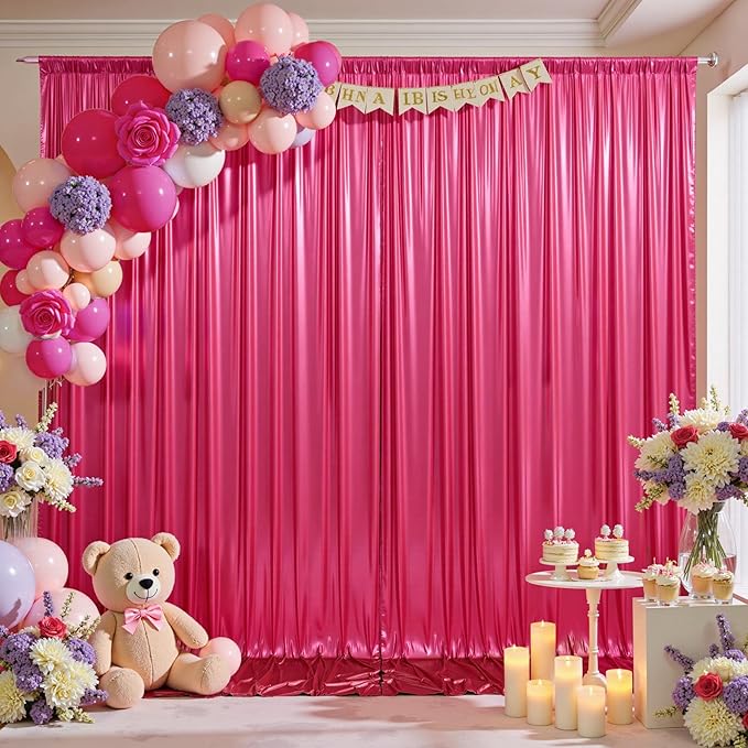 20x10FT Glitter Hot Pink Backdrop Curtain for Parties, Wrinkle Free Thick Fuchsia Sequin Backdrop, 4 Panels 5x10FT Shimmer Photo Back Drop Drapes for Barbie Party Wedding Photography Background