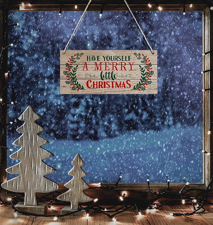 Christmas Door Hanging Sign,Big Wall Wood Winter Decorations Signs,Indoor Outdoor Decorative Ornament for Home, Classroom, Office(7 x 13.8x 0.2 inches)
