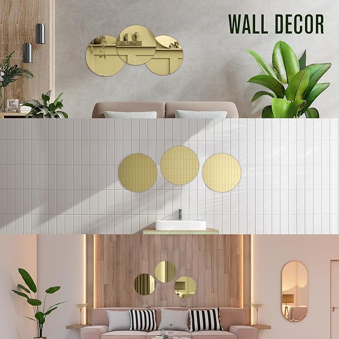 Houseables Gold Mirror Centerpieces For Tables, Round Mirrors For Centerpieces, Mirrored Trays, Round Table Plate Tray, Circle, Glass Charger, Wedding, Center Piece, Small, Base, Candle, 10 Inch, 12PK