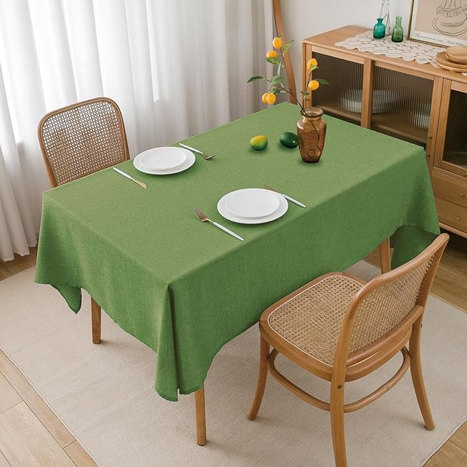 NLMUVW Olive Green Linen Tablecloth Rectangle Water Resistant Textured Natural Table Cloth Farmhouse Table Cover for Kitchen Dining Coffee, 54 x 90 Inch