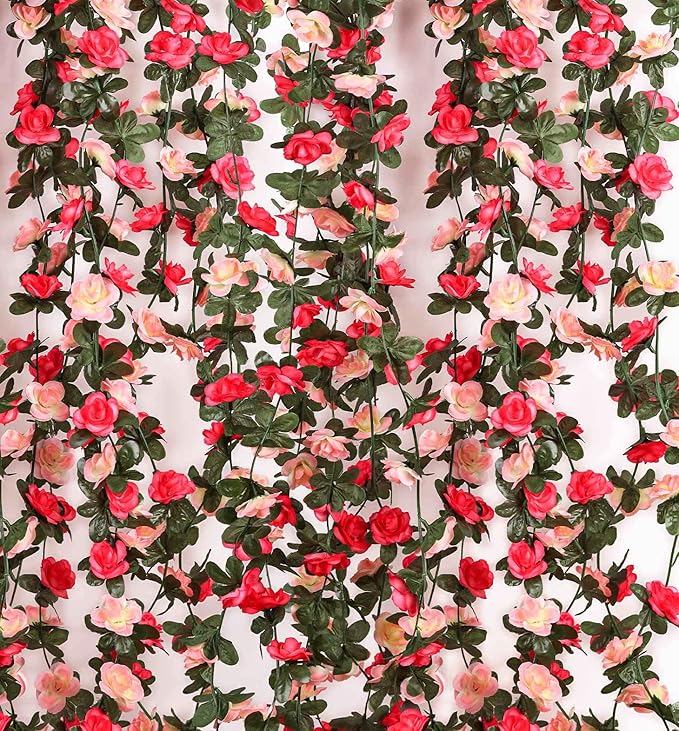 Miracliy 16 Pack 131 FT Flower Garland Decorations Plastic Artificial Flowers for Wedding Decoration Photo Booth Backdrop