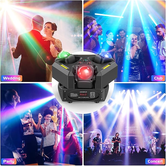 6-Pack Moving Head Stage Lights 9 X 10W LED DJ Lighting with DMX Mode Sound Stage Lighs and Parties Lights Activated for Party Wedding Concert Disco DJ Concert Show