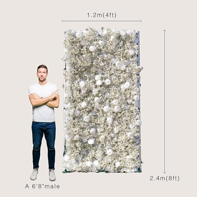 Artificial Flower Wall Panels, Luxury 5D Silk Babybreath Backdrop Decor for Wedding Celebrations, Festive Party and Home Decorating, Quick Assembly and Storage, Both Eco & Pet Friendly, 4 ft*8ft.