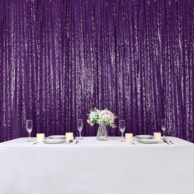 Hahuho Purple Sequin Backdrop Curtain, 2PCS 2FTx8FT Glitter Backdrop Curtain for Parties, Christmas, Wedding, Party Decoration(2 Panels, 2FT x 8FT, Purple