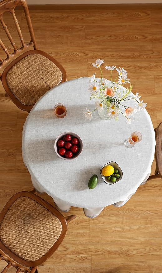 ISAENNE Designer Vintage Linen Elegant Small Round Tablecloth,Chinoiserie Floral Table Cloth,Wrinkle Resistant Decor Table Cover for Dining Thanksgiving Kitchen,Diameter 55"-Segerman B