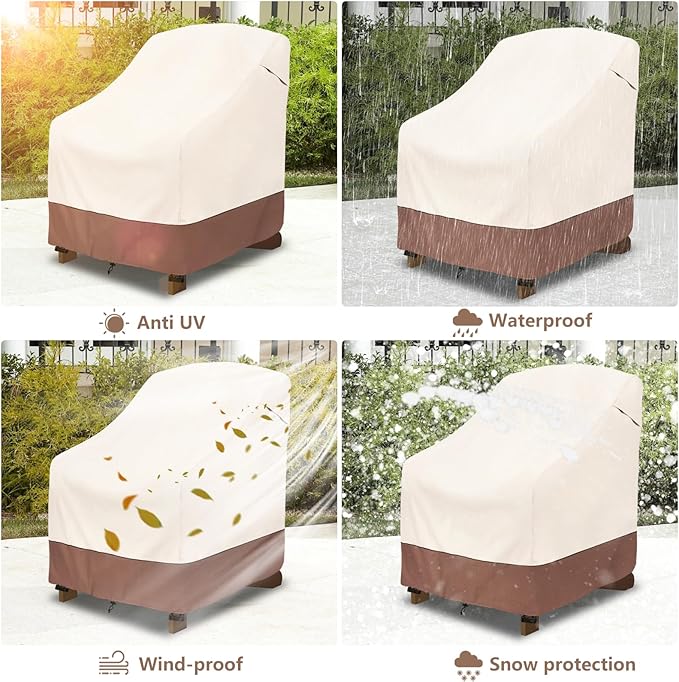 okcool Patio Adirondack Chair Cover 2 Pack,Waterproof Heavy Duty Outdoor Chair Covers,Patio Adirondack Chair Cover for Outdoor Chair,(33W x 35D x 36H inches),Beige & Brown