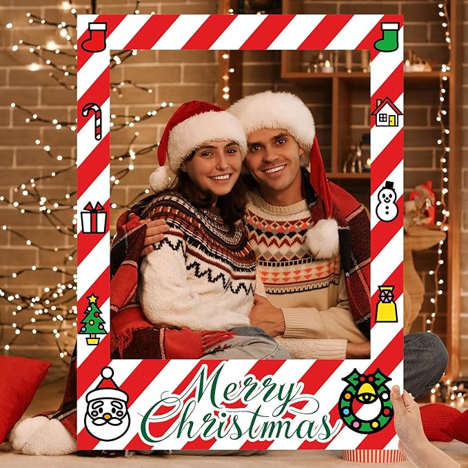 32 x 24 Inch Large Blank DIY Photo Booth Props Picture Frame Party Frame DIY Photo Booth Props Selfie for Halloween Christmas Birthday, Holiday Party (Stripe,Christmas)