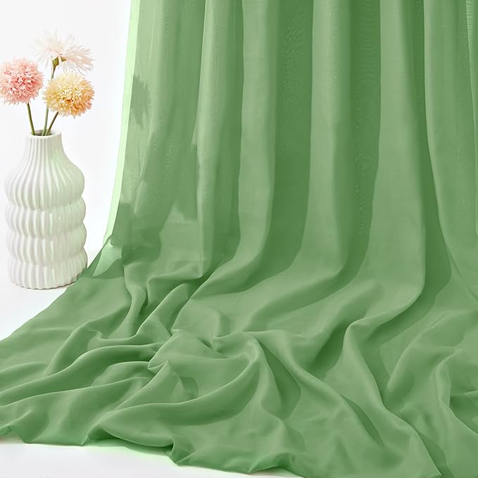 VACVELT Wedding Arch Draping Fabric Sage Green Chiffon, 2 Panels Sheer Drapes 30 Inch x 20ft Chiffon Backdrop Curtain Decor, Outdoor Sheer Drapery for Ceremony Party Ceiling