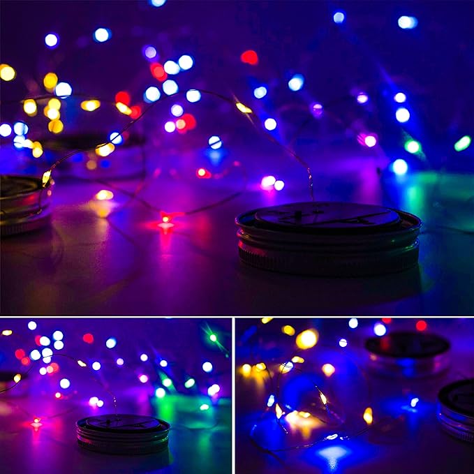 Upgraded Solar Mason Jar Lights, 8 Pack 10 LED Waterproof Fairy Firefly Jar Lids String Lights with Hangers(Jars not Included), Patio Yard Garden Wedding Easter Decoration - 8 Colors
