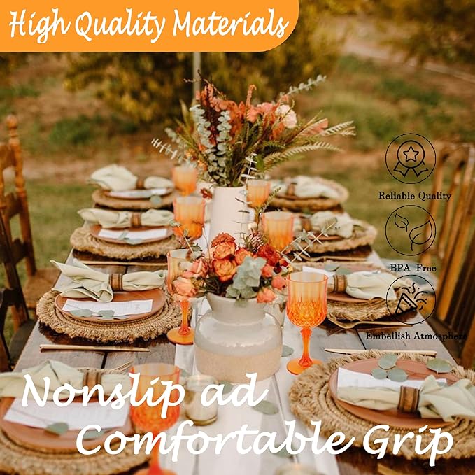 Plastic Wine Glasses,Orange Goblets Vintage Style Cordial Drinking Glasses for Wedding Reception, Halloween Grand Event Party Supplies (24, Pumpkin orange)